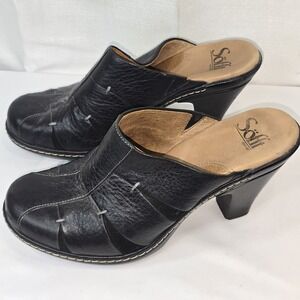 Sofft Leather Mule Clogs Womens 7.5 M Shoes Slip On Black